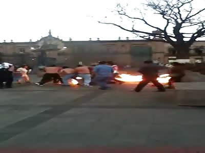 Cameraman Giggles as Mexican Man Self Immolation Protest of Fire