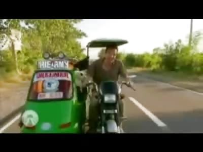 Two Happy Guys and a Sidecar Filming a Commercial..What could go Wrong?