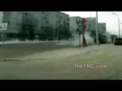 Woman Struck by Skidding Bus