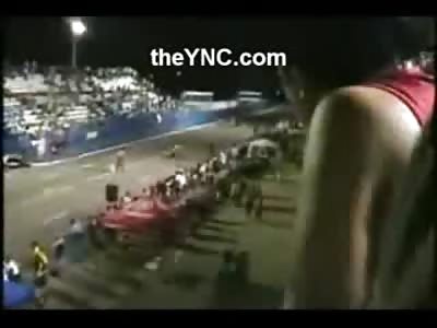 Drag Racing Biker Incinerates Spectator walking on the Race Track