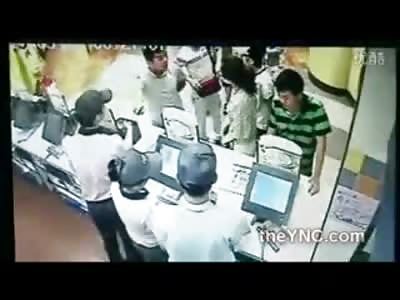 Teen Girl and Friend Beaten by Korean Thugs in a KFC