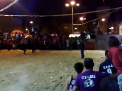 Woman in Flowery Dress gets the Ride of her Life from a BULL then Moons the Animal For the Win