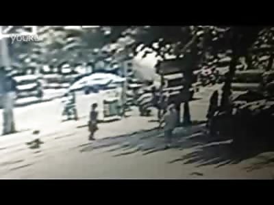 Follow the Finger: Man on his Scooter Crushed to Death by Cement Mixer (Watch Slow motion)