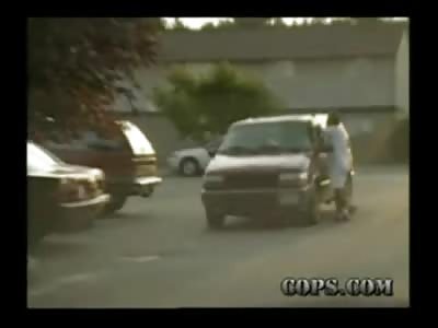 CLASSIC: Woman fighting with Cops falls on her HUGE Knife OUCH!!