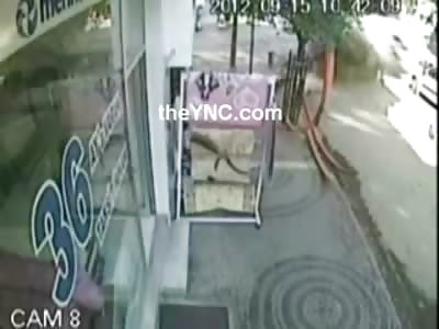 Bus comes onto the Sidewalk and Kills Random Man Strolling down the Street
