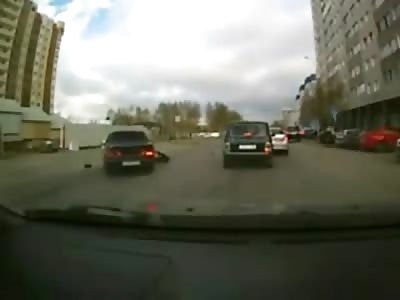 Sprinting Little Kid not Fast Enough to Avoid getting Wiped out by on Coming Car