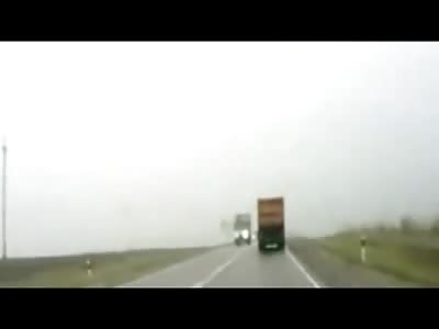 Car Hit by Two Trucks and Disintegrates in the Street