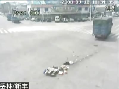 Girl is Killed Instantly as her Spine Breaks after Head on with Truck, Groceries go All over the Road