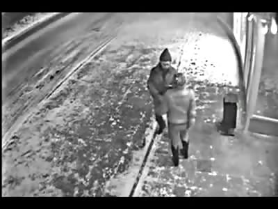 Woman stands in a Daze after a Fatal Stab Wound to her Abdomen 