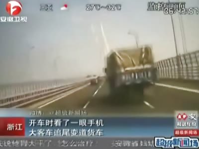 Bus Driver Checks his Phone, Tragically Crashes Bus.....(Three Camera Angles)