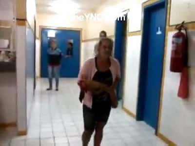 Horrified Screaming Mom holds her Sons Leg as Employees are Scared to Look at Her