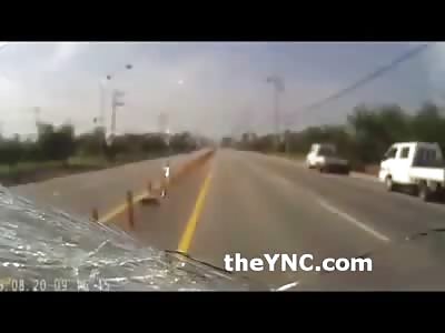 Woman with Pink Umbrella Cooled Off by Car