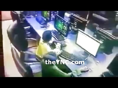 Kid Masturbating in Public Internet Cafe is caught by Female Employee