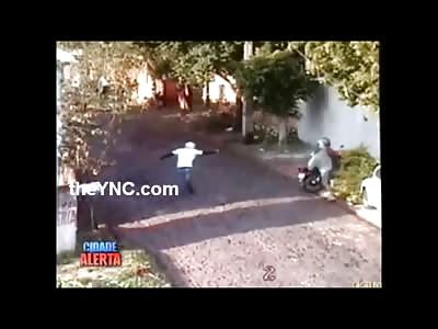 Father Shot to Death literally taking Bullets to protect his Kid on his Motorcycle 