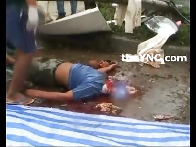 Headless Man laying in the Rain