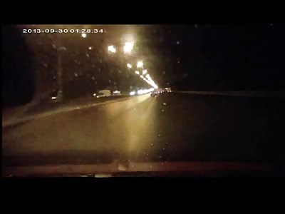 Car Slides from one end of the Road to the Other Before Fall off the Bridge