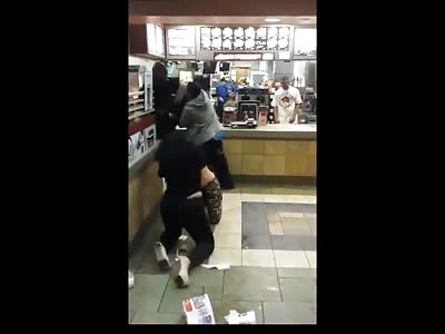 Group of Guys and Girls Brawl inside a McDonalds Like Savage Beasts