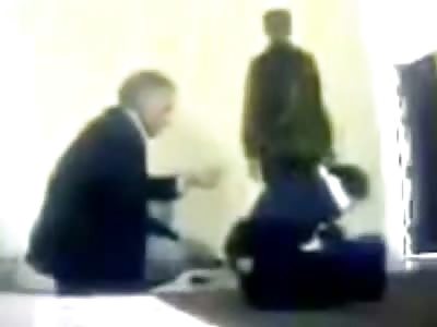 Scared Blindfolded Man tortured with Electric Shock 