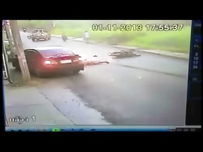 Suspect Fleeing from Cops Runs Over Innocent Biker in the Street