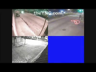 Motorcycle Kills Pedestrian in 100mph Crash (3 Angles)