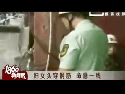 Woman's Hand and Face Impaled on Iron Fence