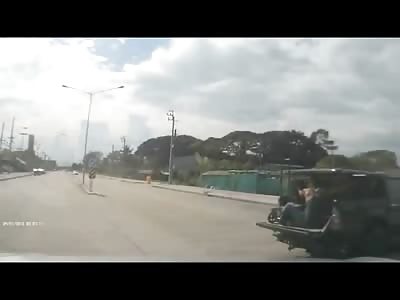 Eggsident....Guy driving in the Back of the Truck holding Eggs has an Accident 