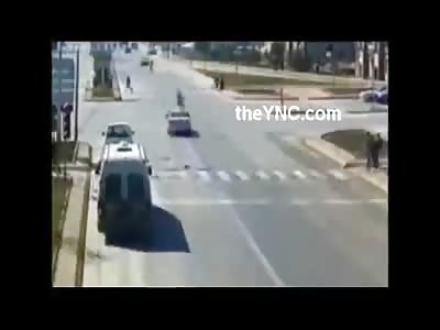 Bicyclist hit by Car Flips Over with his Ten Speed Attached