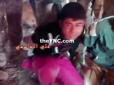 Scared Men Being Tortured with Electroshock by Captors 