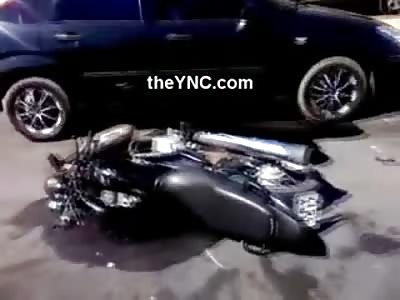 Biker Dies Inside of the Car he Hit in Brutal Head on Collision