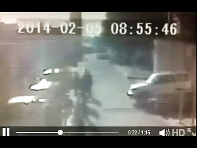 Mortar Round landing on Soldiers captured on CCTV in Iraq