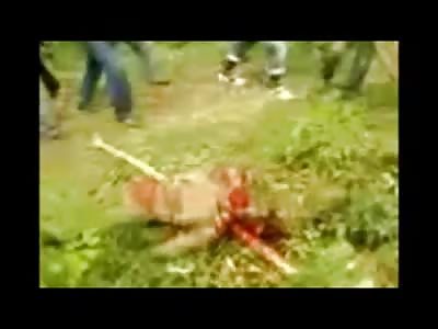 /Man is Savagely Lynched Lays Dead with Throat Wide Open