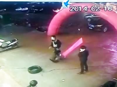 Man has the Shit Kicked out of Him at a Garage by Some Ruthless Mother F'rs 