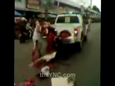 Shredded Guy is Scooped up and Thrown in a Pickup Truck