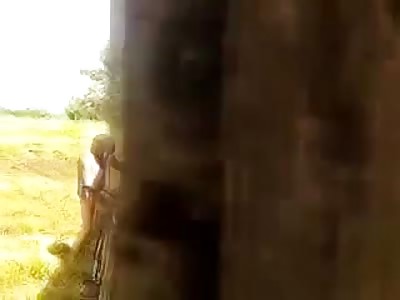 Older Man Screwing his Wife on the Side of the House gets a Surprise from some Construction Workers 