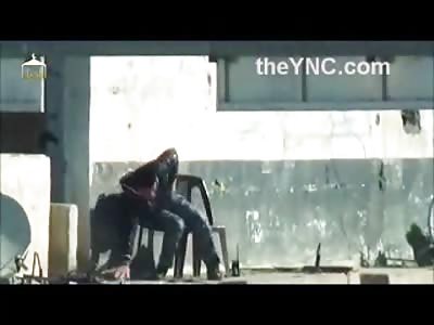 Guard Sitting Down on the Job gets Awakened by a Sniper Bullet through the Stomach