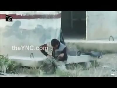 Another Soldier Sitting on Concrete Steps is a Sitting Duck for Trigger Happy Sniper 