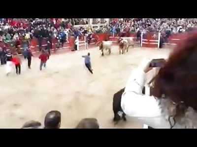 No Way Out, Man is Trapped Between Two Stampedeing Bulls... Which one Do you Think Will Get Him First