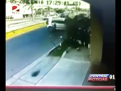 Man Running from it is Swallowed by Tidal Wave of Cars...(Watch Slow Motion) 