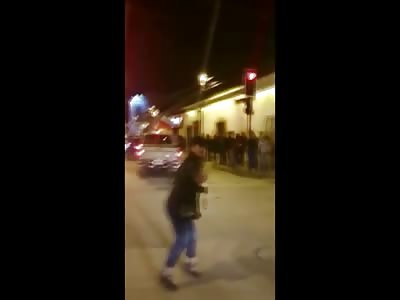 Loud Annoying Drunken Woman is Run Over by Pickup Truck in the Street and Breaks her Leg in Half 