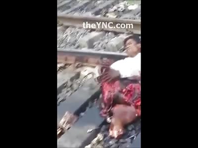 Lone Man on Train Tracks Wildly Kicking without his Legs