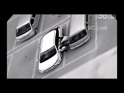 Two Asshole Men Beat a Woman by her Car in a Parking Lot 