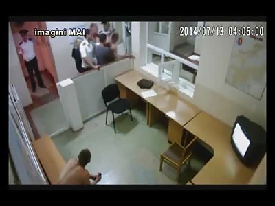 Insane Prisoner in Jail puts his Head through a Glass Pane and Bleeds All over 