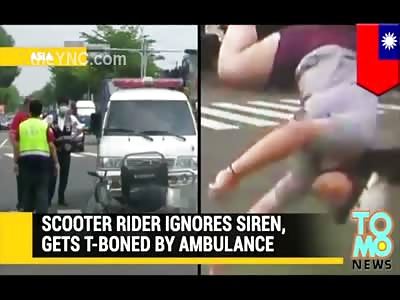 Female Motorcyclist Lands on her Head after Hit by Ambulance 