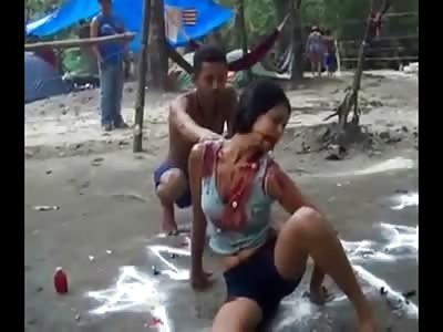 Absolutely Bizarre Satanic Ritual shows Woman Bleeding from her Mouth..