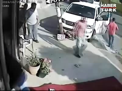 Little Girl in Green is Hit by a Van after a Collision on the Road