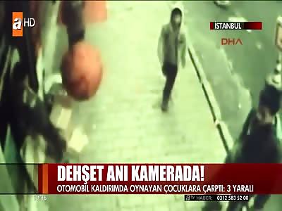 Kids Playing in the Sidewalk get Trampled  by Out of Control Car