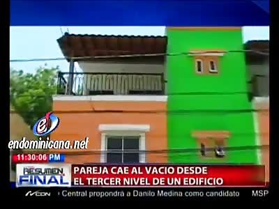 Couple Falls from Building (Watch How Hard the Guy Hits the Top of the Car)