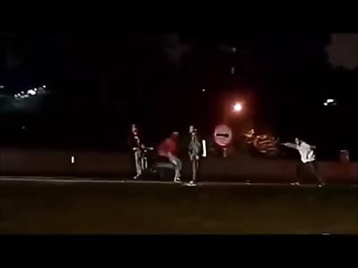 Moronic Kids in the Road Cause Ridiculous Accident