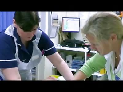 Old Mans Hand Sawed in Half