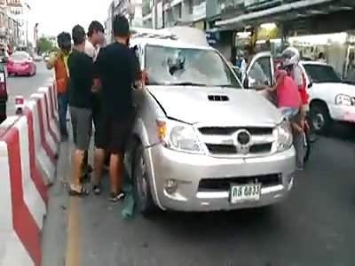 Broke the window pulled from the car and head stomp on the road 